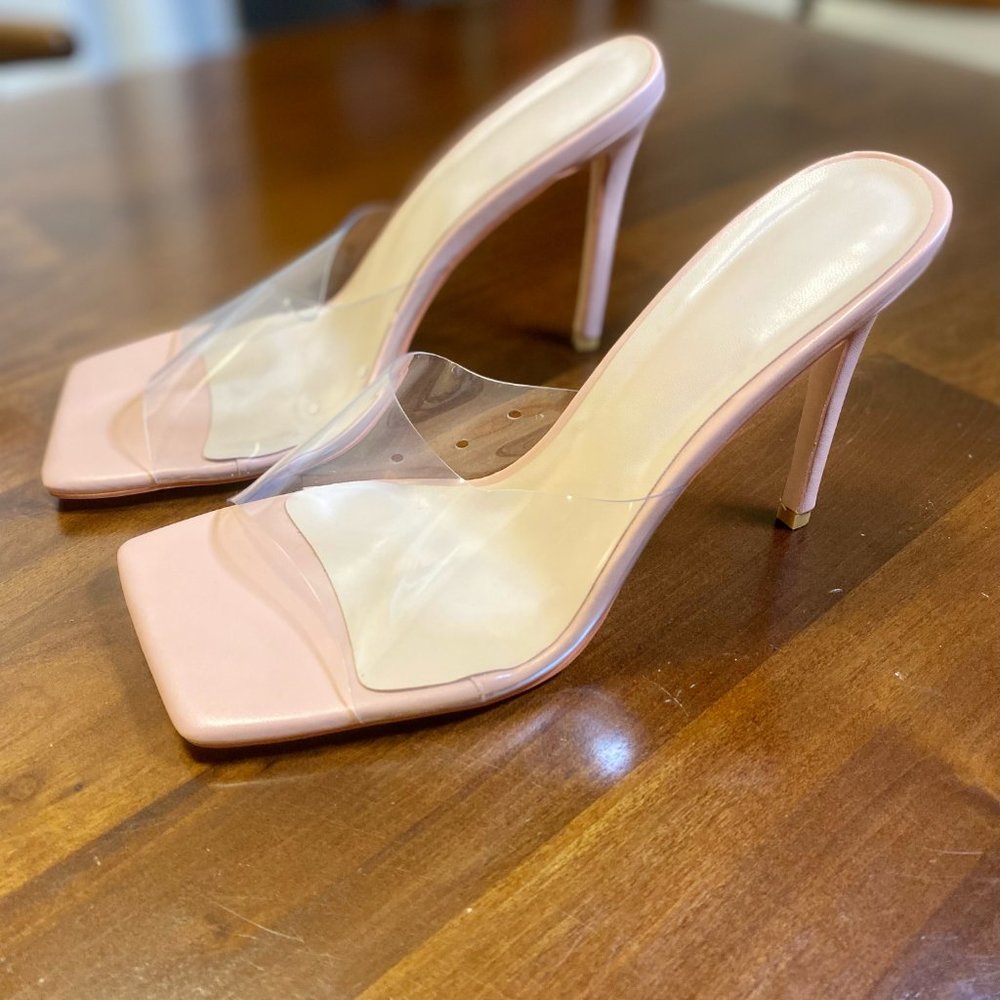 Clear Square Toe Heels, Women's Size 9 US